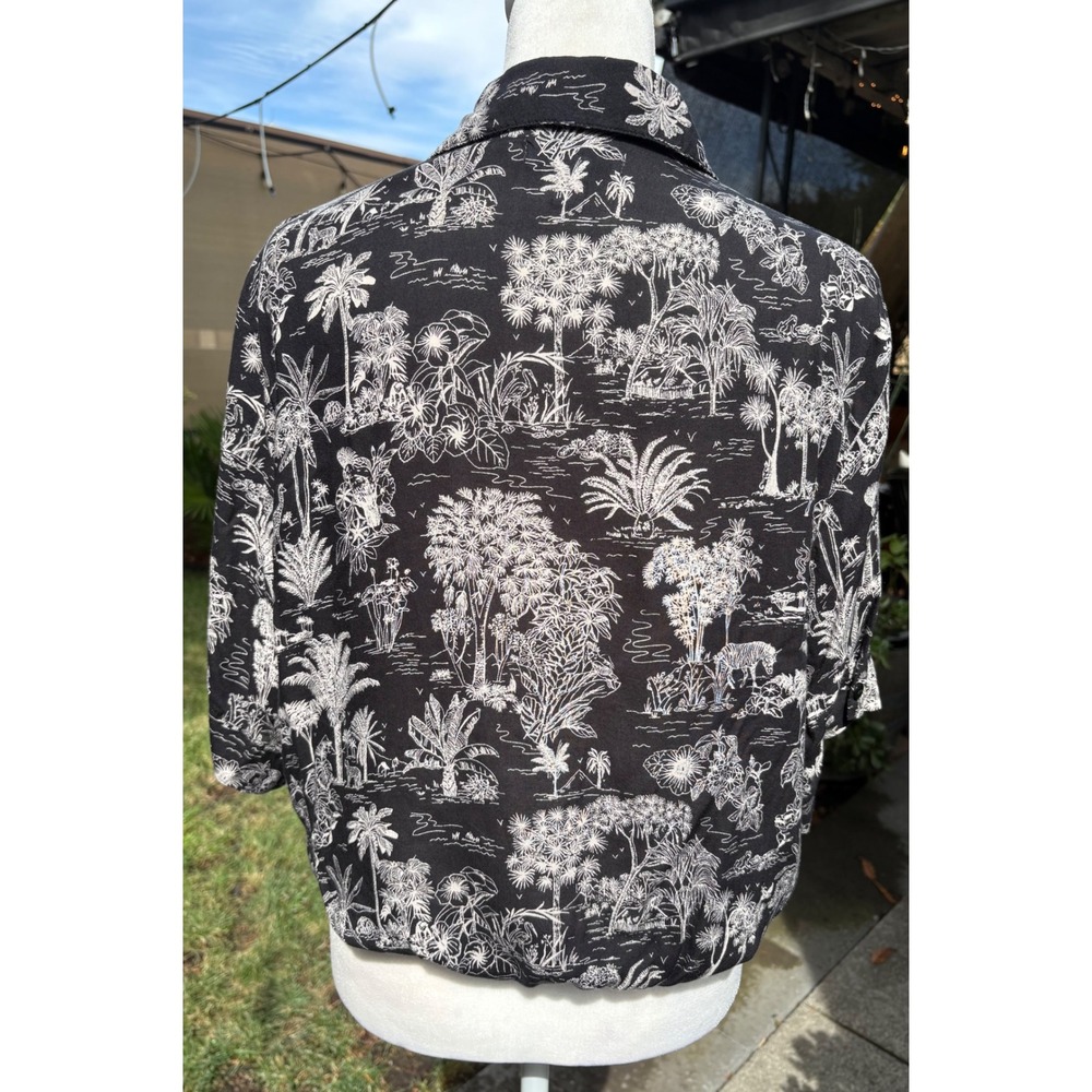 Topshop Tropical Jungle Toile Tie Front Shirt Black US 6 Modal - Picture 2 of 9